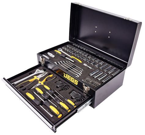 jegs 85320 124-piece mechanic's tool box set black powdercoated steel|JEGS JEGS Tool Box .